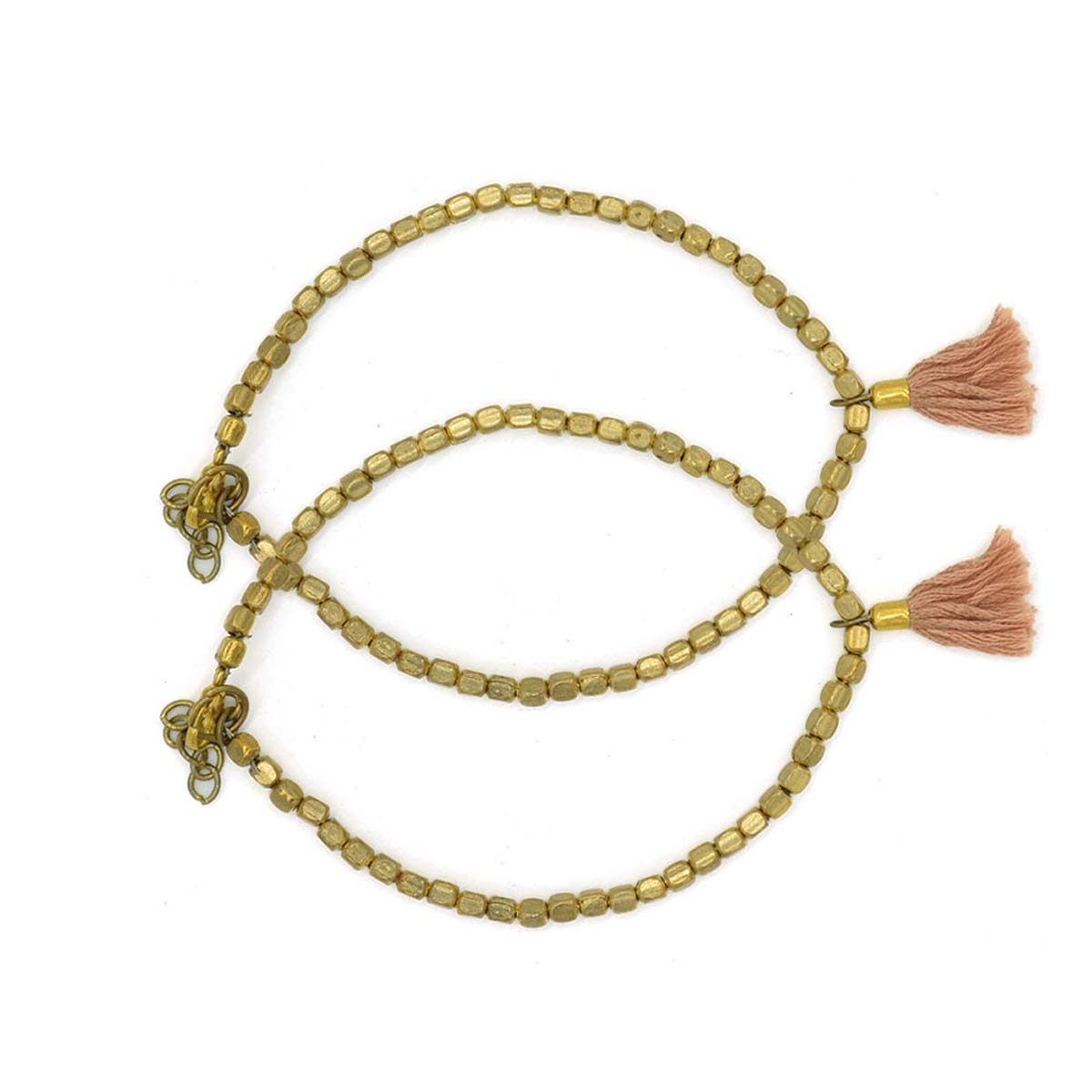 Wholesale Anklets – Pair of Anklets – Hand-Beaded Brass Beads – Golden Color Finish – Tassels – Unique Jewelry Collection